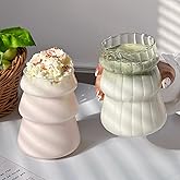 Nirvany 2 Pcs Ribbed Glass Cups 17Oz Vintage Drinking Glassware Aesthetic Ripple Glass Bubble Cups for Iced Coffee Juice Beverage Milk