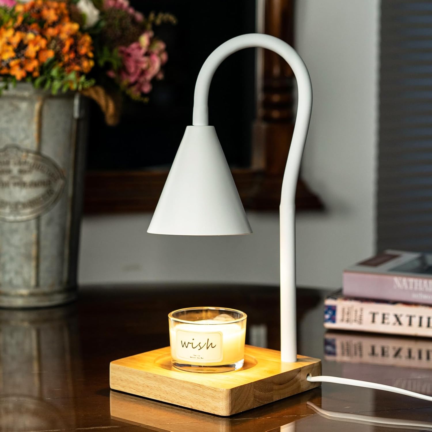 Candles & Holders - Candle Warmer Lamp with Vanilla Jar Candle Adjustable Height Dimmable Candles Light for Scented Soy Wax Modern Electric Melt Warm Lamps for Home Decoration - White