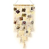 ANROYE Macrame Hanging Photo Display, Picture Holder with 30 Clips for Bedroom Wall, Polaroid Boho Gallery Hangers with LED Light String, Room Decor Gifts for 10 11 12 13 14 Year Old Teen Girl