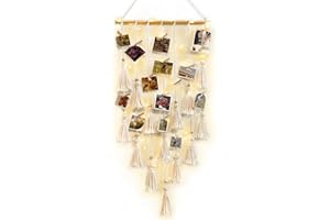 ANROYE Macrame Hanging Photo Display, Picture Holder with 30 Clips for Bedroom Wall, Polaroid Boho Gallery Hangers with LED Light String, Room Decor Gifts for 10 11 12 13 14 Year Old Teen Girl