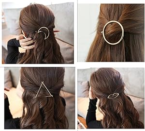 QTMY 4 Pcs Round Circle Triangular Lips Moon Shaped Hair Pin Clips Hair Jewelry Hair Accessories (Silver)