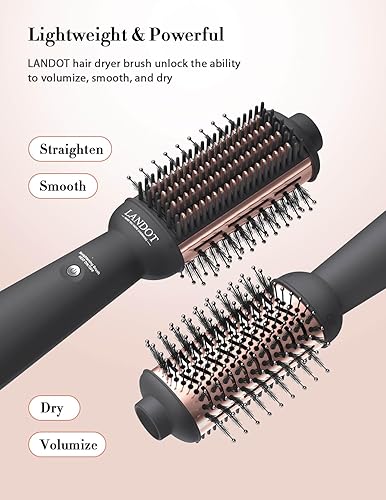 LANDOT Hair Blow Dryer Brush Straightener: Gold Hot Air Brush