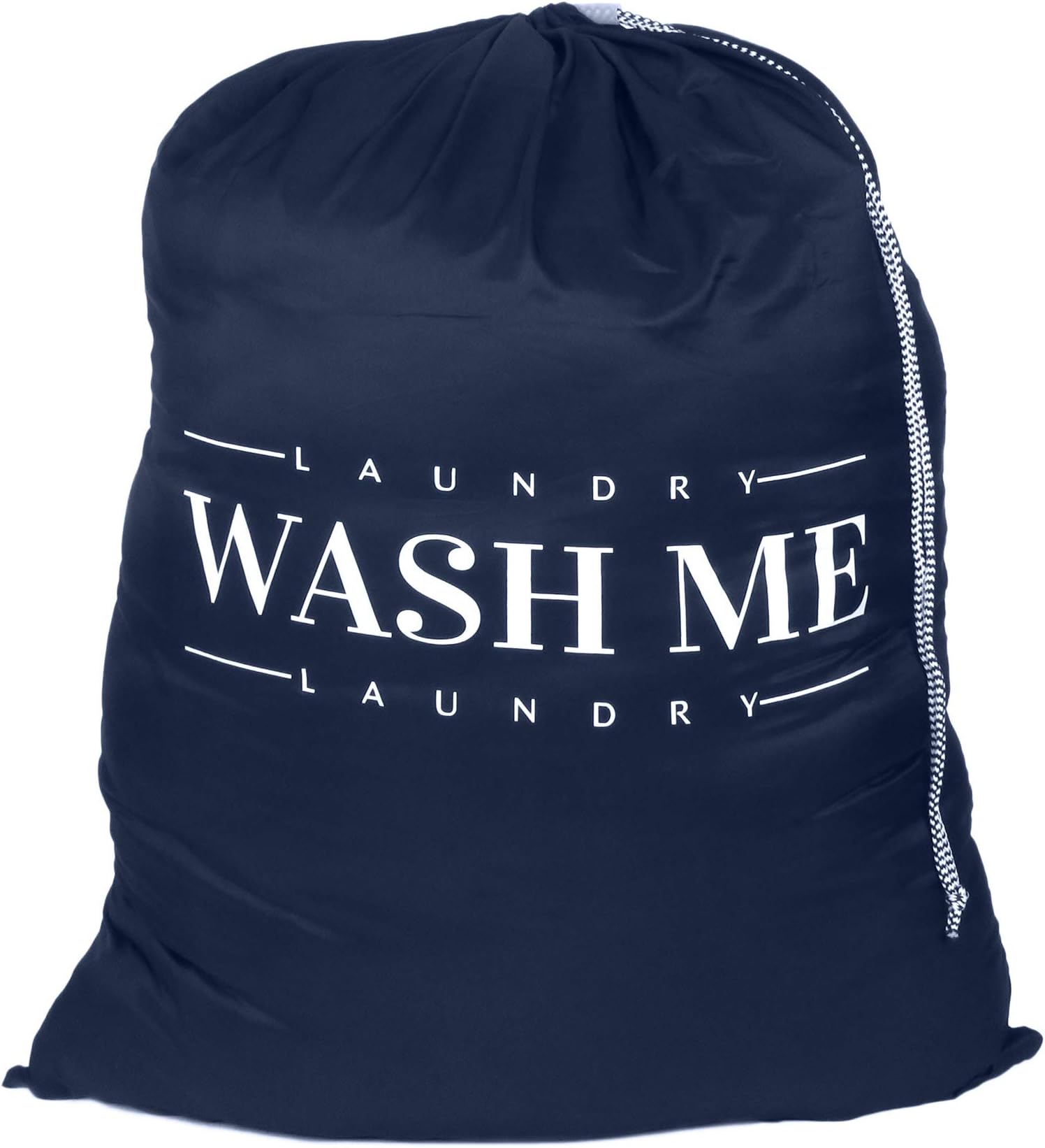 Oussum Travel Laundry Bag Dirty Laundry Bags Heavy Duty Polyester Laundry Bag Machine Washable Large Dirty Clothes Organizer with Backpack Drawstring (Navy Blue-Wash Me)