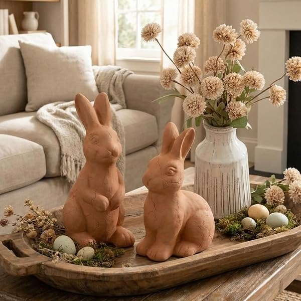 FOLDTIER 2 PCS EASTER TERRACOTTA BUNNY FIGURINES DECORATIONS...