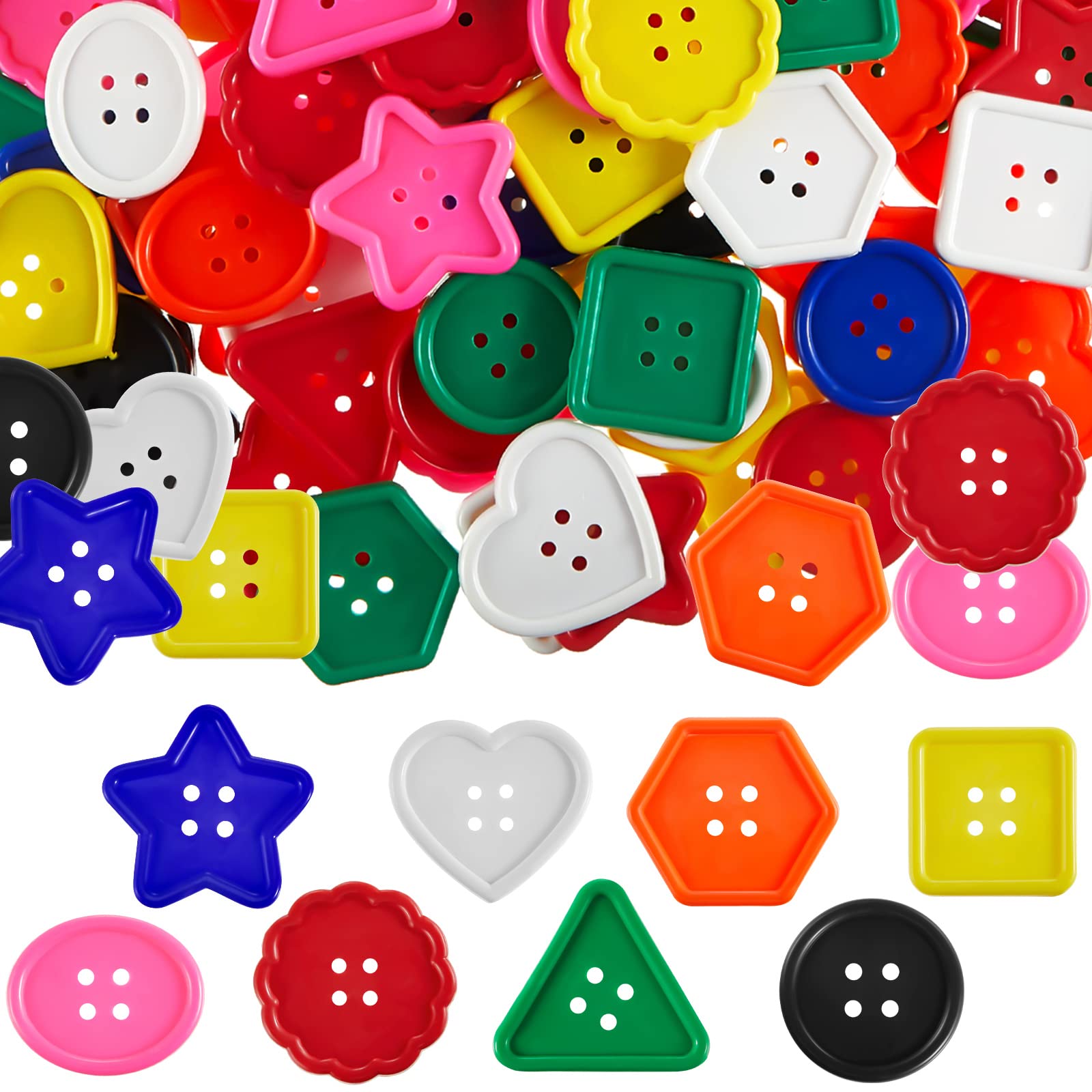 Photo 1 of 150 Pieces Big Bright Buttons for Kids 8 Vivid Colors and 8 Large Shapes for Crochet Knitting Arts and Crafts Projects Hand Made Gifts