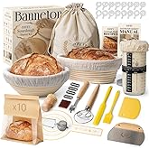 BAVIFY Sourdough Starter Kit, Banneton Bread Proofing Baskets Set | Complete Sourdough Bread Baking Supplies, Beginner Friendly, 9 in Round and 10 in Oval Rattan Banneton &amp; 24 oz Starter Jar
