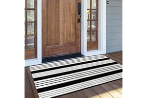 OJIA Cotton Black and White Striped Rug 2x4 Hand-Woven Indoor/Outdoor Area Rug Layered Door Mats for Front Porch/Entryway/Laundry Room/Bedroom/Outdoor