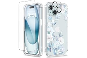 GVIEWIN for iPhone 15 Plus Case, [3 in 1] with Screen Protector & Camera Lens Protector, Clear Soft Shockproof Slim Fit Flora