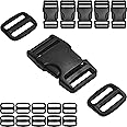 HISUNTEC Buckles for 1" Straps: 6 set Side Release Buckle and 12 pcs Tri-Glide Sliders Fit 1 inch (25 mm) Wide Nylon Webbing, Plastic Snap Clip Quick Fasteners Replacement Heavy Duty Dual Adjustable