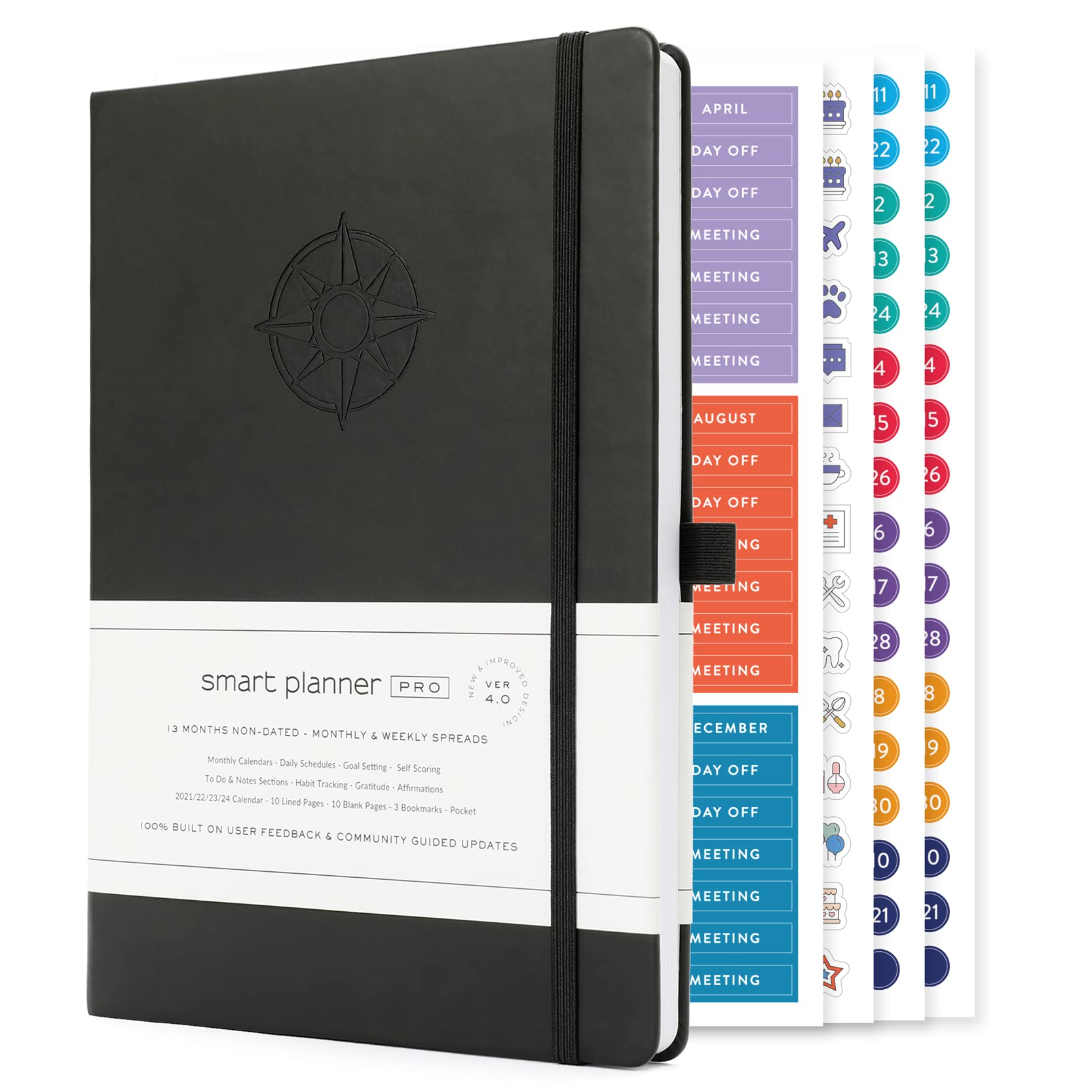 Smart Planner Pro – Undated Daily Planner – Medium B5 – Achieve Goals & Increase Productivity with Weekly, Monthly, Work Sections - Organizer Planner with Back Pocket, 3 Satin Bookmarks & Pen Holder