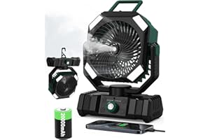 OUWANCH Portable Misting Fan, 20000mAh Battery Operated Fan with 300ml Tank, 45°-90° Oscillation & 270° Rotation, Timer & Lighting, Handheld Camping fan for Indoor, Outdoor, Patios, Tent, Travel, Desk