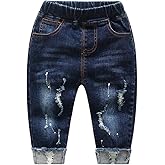 KIDSCOOL SPACE Baby Girl Boy Jeans,Little Kid Elastic Waist Ripped Denim Pants
