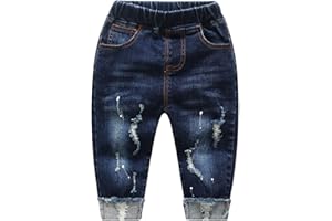 KIDSCOOL SPACE Baby Girl Boy Jeans,Little Kid Elastic Waist Ripped Denim Pants,Blue,18-24 Months