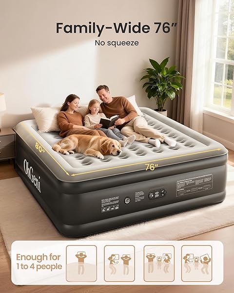 OHGENI KING SIZE AIR MATTRESS, FAMILY CHOICE AWARD WITH BUILT IN PUMP, IDEAL ALTERNATIVE TO A BED, 18” COMFORTABLE BLOW UP COLCHONES INFLABLES MATTRESS FOR HOME, GUESTS, PORTABLE AIR BED, 700 LBS