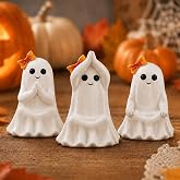 Philodwell 3Pcs Yoga Ghost Figurines, Cute Resin Halloween Tabletop Decor | Yoga Poses With Charming Expressions, Perfect For Desks, Shelves, Mantels, Offices And Cute Spooky Halloween Displays