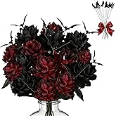 Halloween Flowers Bouquet: Lifelike Burgundy, Red, & Black Flowers & Bats for Indoor & Outdoor Halloween Decor, 20-Piece Set
