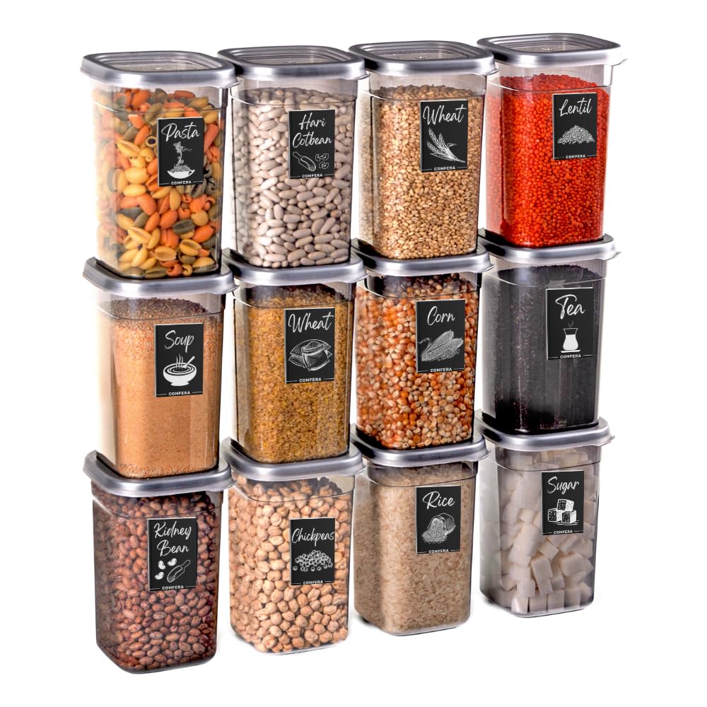 Photo 1 of "12-Piece 40 OZ BPA-Free Airtight Food - Food Storage Containers With Lids, Flour, Pantry Storage Includes 20 Reusable Washable Labels, Kitchen Organizer