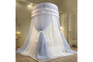 Lanpet Dreamy Princess Bed Canopy for Girls, Double Layer Sheer Mesh Canopy Curtain, Canopies Netting Room Decor Tent Mosquito Net for Kids & Adults Queen King Bed,Pink