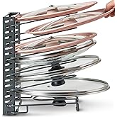 Free-Standing Adjustable Pot Lid Organizer for Cabinet - Kitchen Storage Rack 6 Adjustable Shelves, Pot Lid Holder, Pan and Pot Rack Organizer, Pantry & Inside Cabinet Organizer (13” Clearance)