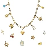 BOHYZHAN Gold Charm Necklace for Women, Build Your Own Custom Charm Necklace, Personalized Statement Gold Plated Pendant Charms, Paperclip Link Chain, Handmade Jewelry Gift for Mom Women