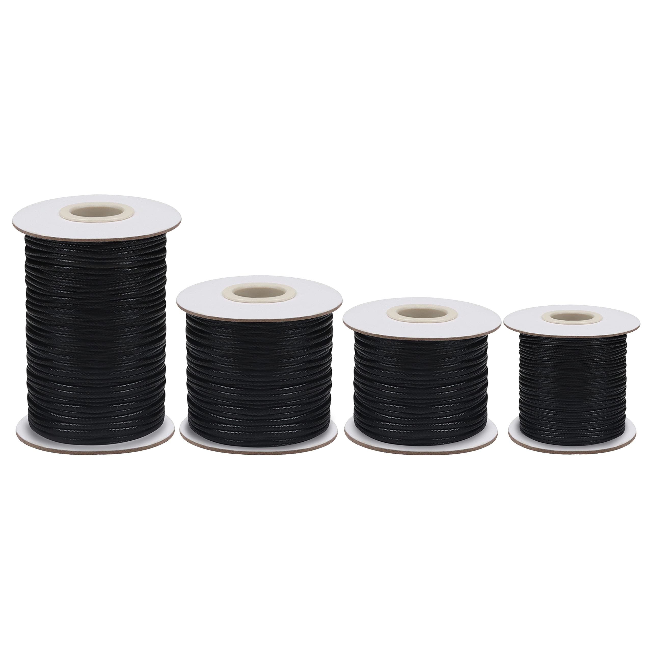 Handi Stich (4 Sizes) 55 yards Black Waxed Jewellery Making Cord - 0.5/1/1.5/2mm Thick - Each Spool is 50m - Beading Thread for Necklaces & Bracelets - Wax Coated String for Arts, Crafts and Sewing