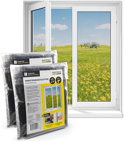 EASYmaxx Fly Screen for Window with Hook & Loop Tape Black 130 x 150 cm