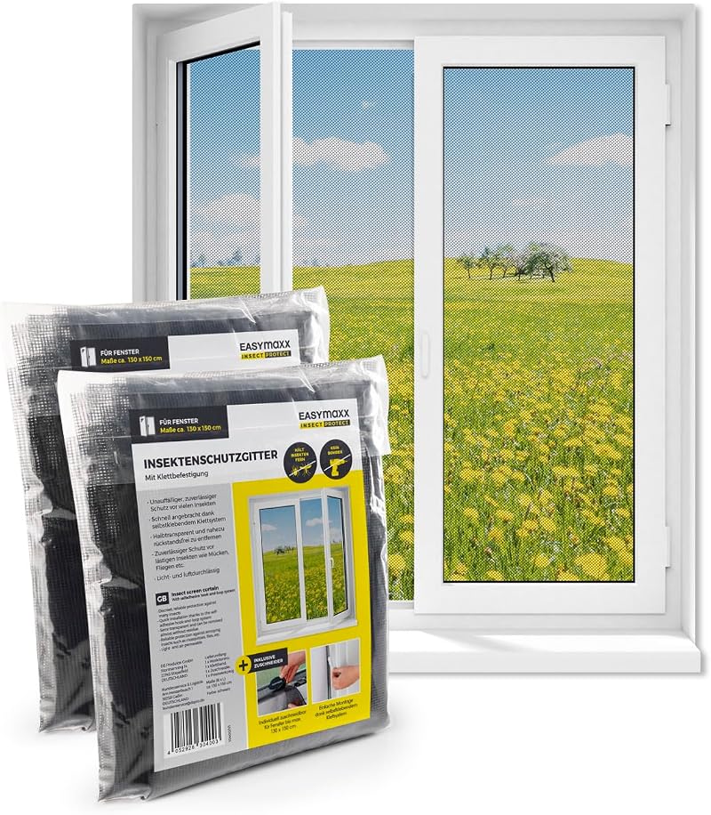 EASYmaxx Fly Screen for Window with Hook & Loop Tape Black 130 x 150 cm