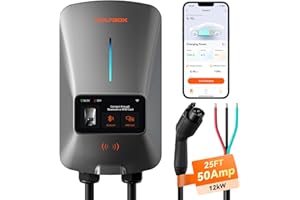 WOLFBOX EV Charger Level 2 50 Amp - Smart Display, RFID Card, 25ft Cable, Outdoor/Indoor, Hardwired Level 2 Charger, WiFi Enabled Electric Car Charger, 240V Electric Vehicle Charging Stations