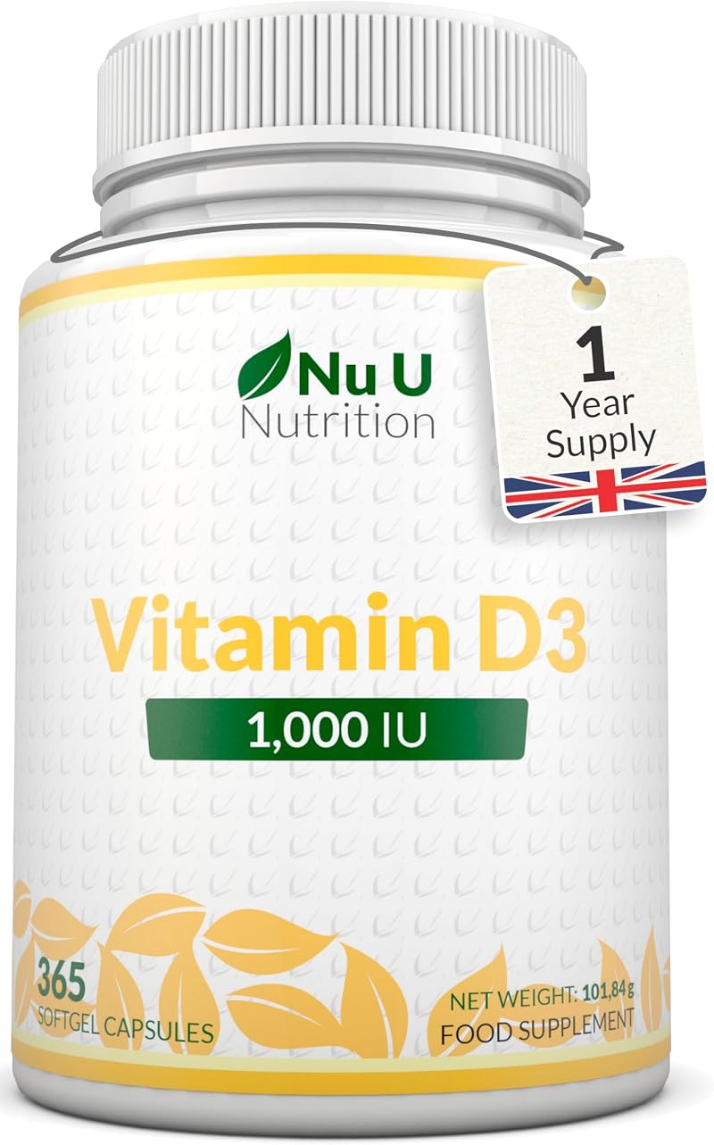 Nu U Nutrition Vitamin D 1000IU 365 Softgels UK Made D3 1 Day 1 Year