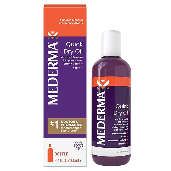 MEDERMA QUICK DRY OIL, SCAR AND STRETCH MARK TREATMENT, HELPS TO IMPROVE THE APPEARANCE WITH NATURAL BOTANICAL EXTRACTS, PARABEN FREE, FAST-ABSORBING, 3.4OZ (100ML)