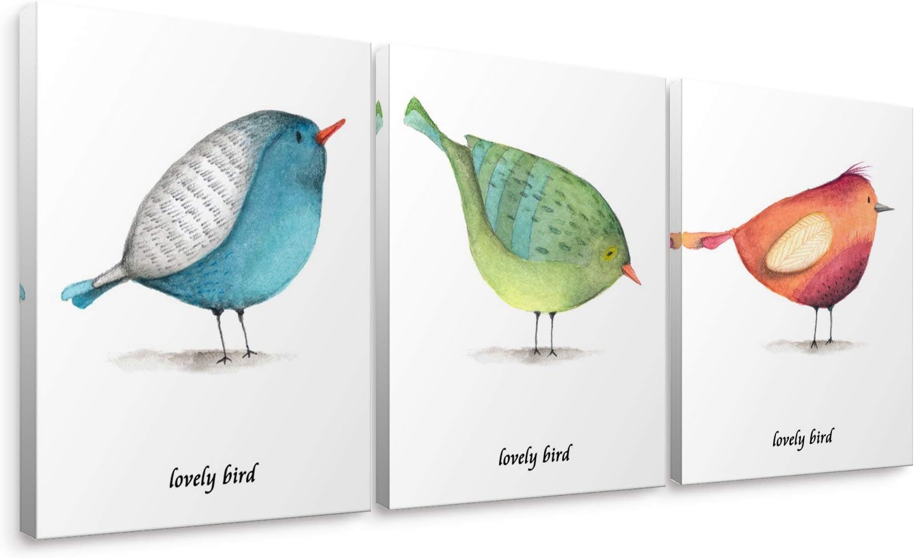 Niwo Art-Lovely Birds, 3-Piece Animal Canvas Wall Art Home Decor,Framed Ready to Hang