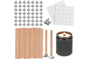 150pcs Wood Wicks for Candles Making,50pcs Wooden Candle Wicks,50pcs Wick Stickers,for Soy Wax, Beeswax, Coconut Wax - DIY Ca