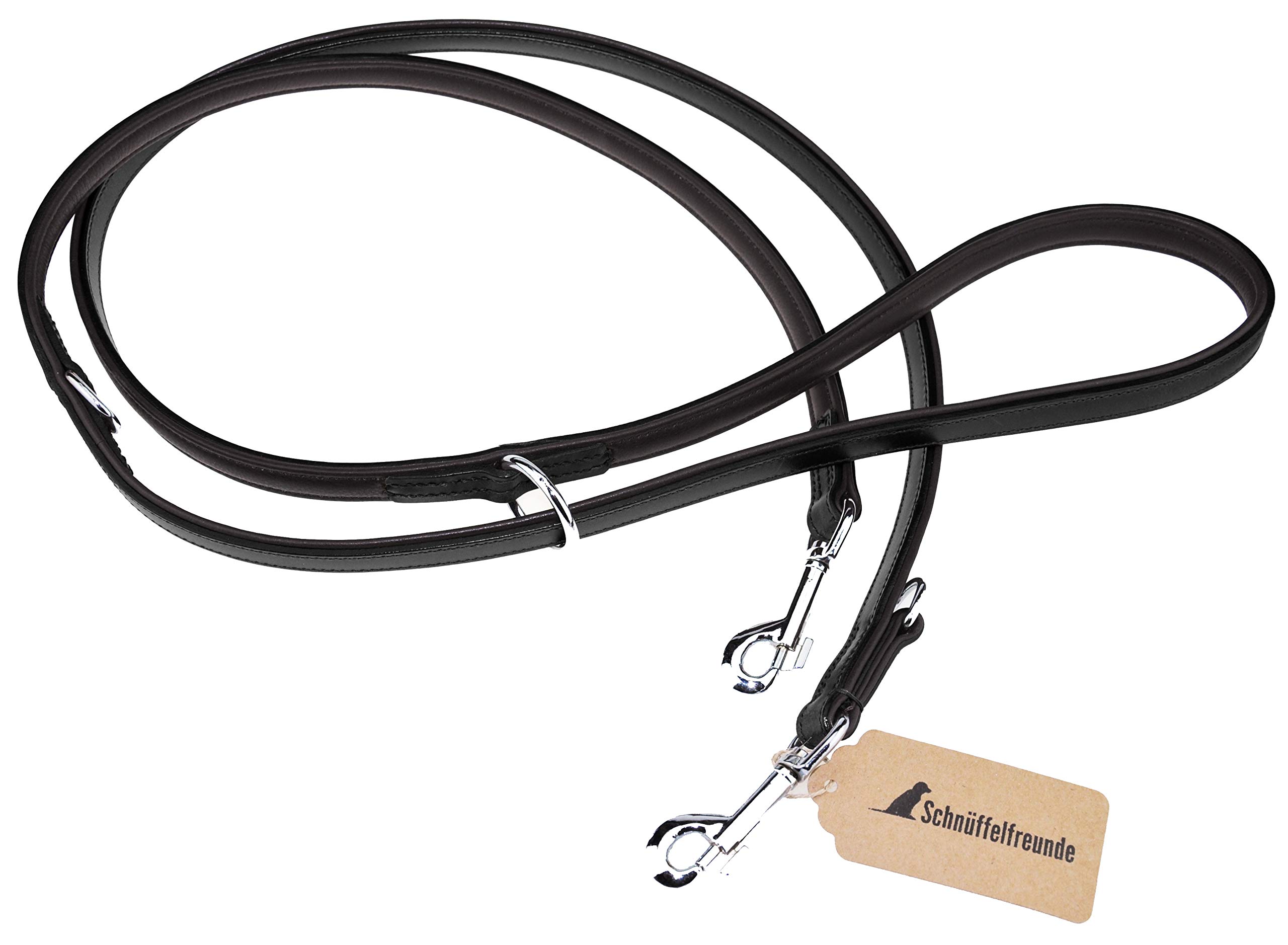 Schnüffelfreunde Leather Dog Lead - 3-Way Adjustable for Small, Medium, Large Dogs (230 cm, Black) — image 1
