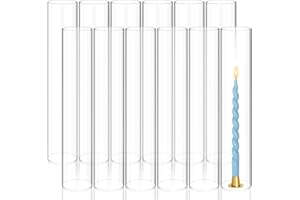 Showgeous 12 PCS Hurricane Candle Holder, D:3" H:16" Open Ended Glass Candle Cylinder Sleeve, Clear Glass Cylinder Candle Holder, Open Flame Candle Chimney Tube Cover, Bottomless Cylindrical Glass