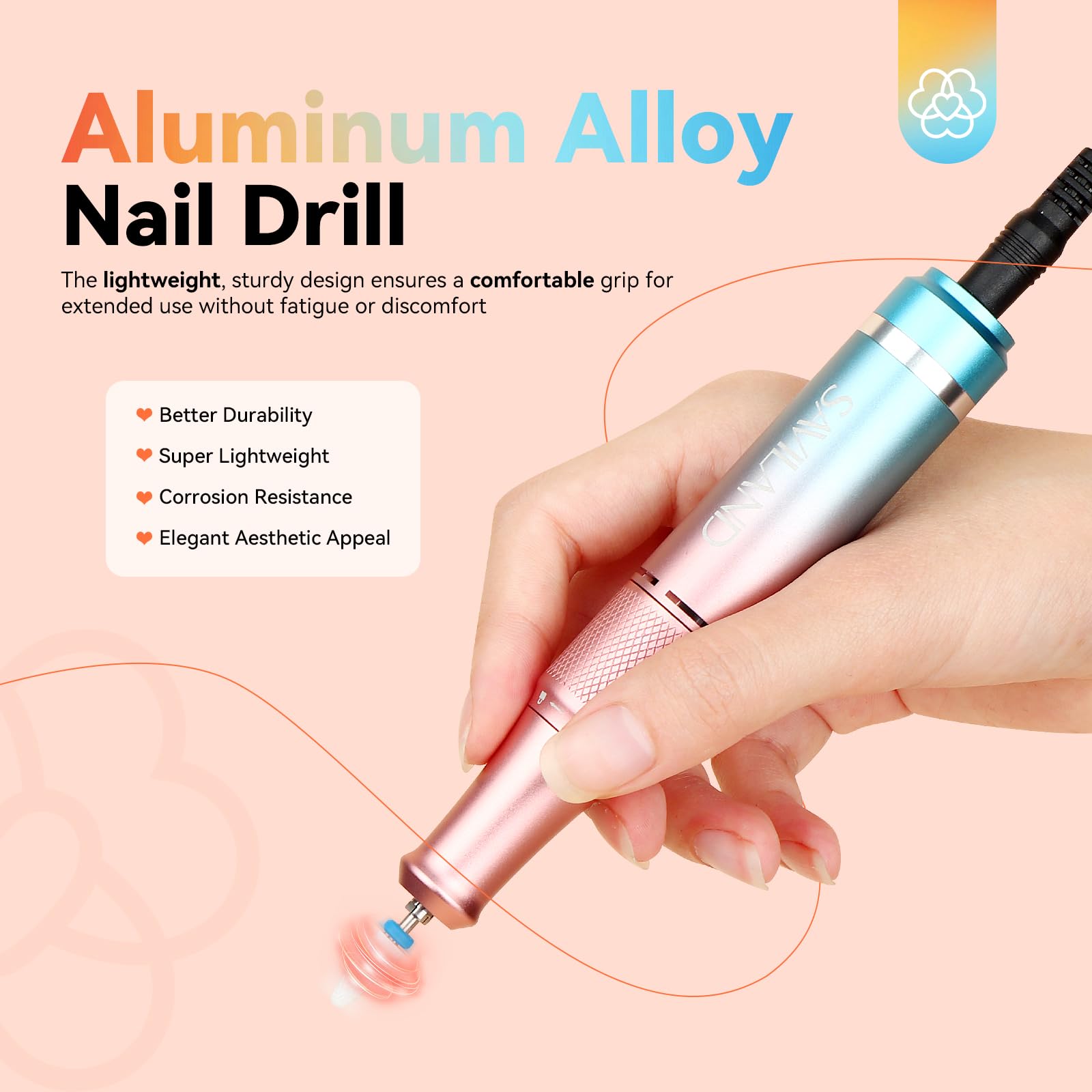 SAVILAND Electric Nail Drill Professional: 40000RPM Upgrad Nail Drill Kit 2024 Beautiful Gradient Sunset Color Scheme Nail Drill Machine Portable Nail File & Buffers Salon Use Manicure Pedicure - Image 6