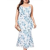 ZOMVA Plus Size Ruched Mesh Dress Mermaid Spaghetti Strap Bodycon Sleeveless Cami Dresses Cocktail Party Wedding Guest