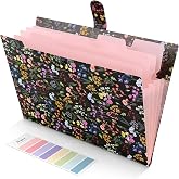 SKYDUE Accordion File Organizer, Floral Expanding File Folders with 5 Pockets, Cute Document Organizer for Paper Bills Receipt Storage, School Office &amp; Hospital Supplies Letter/A4 Size Black