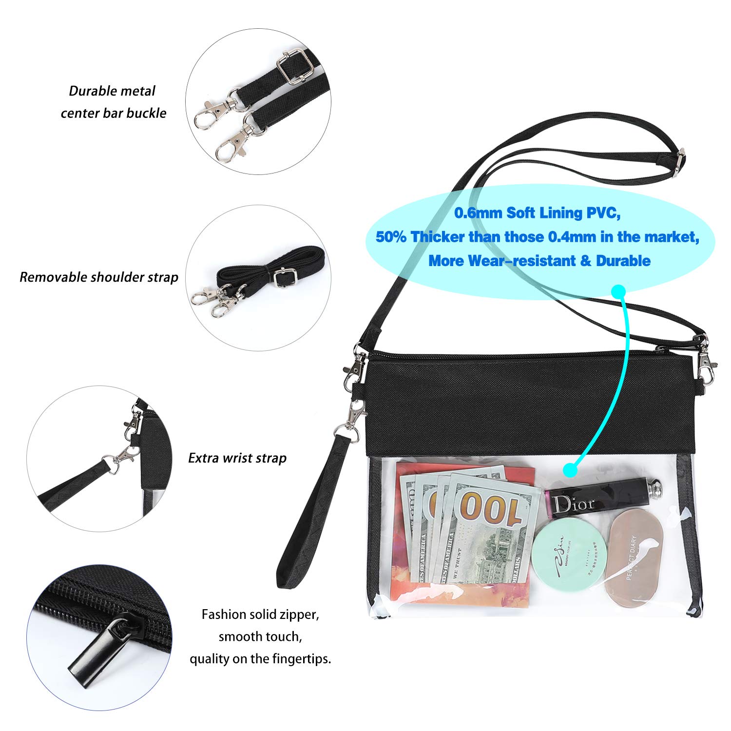 2 Pack Small Clear bag Stadium Approved See Through Bag for PGA, NFL, NCAA