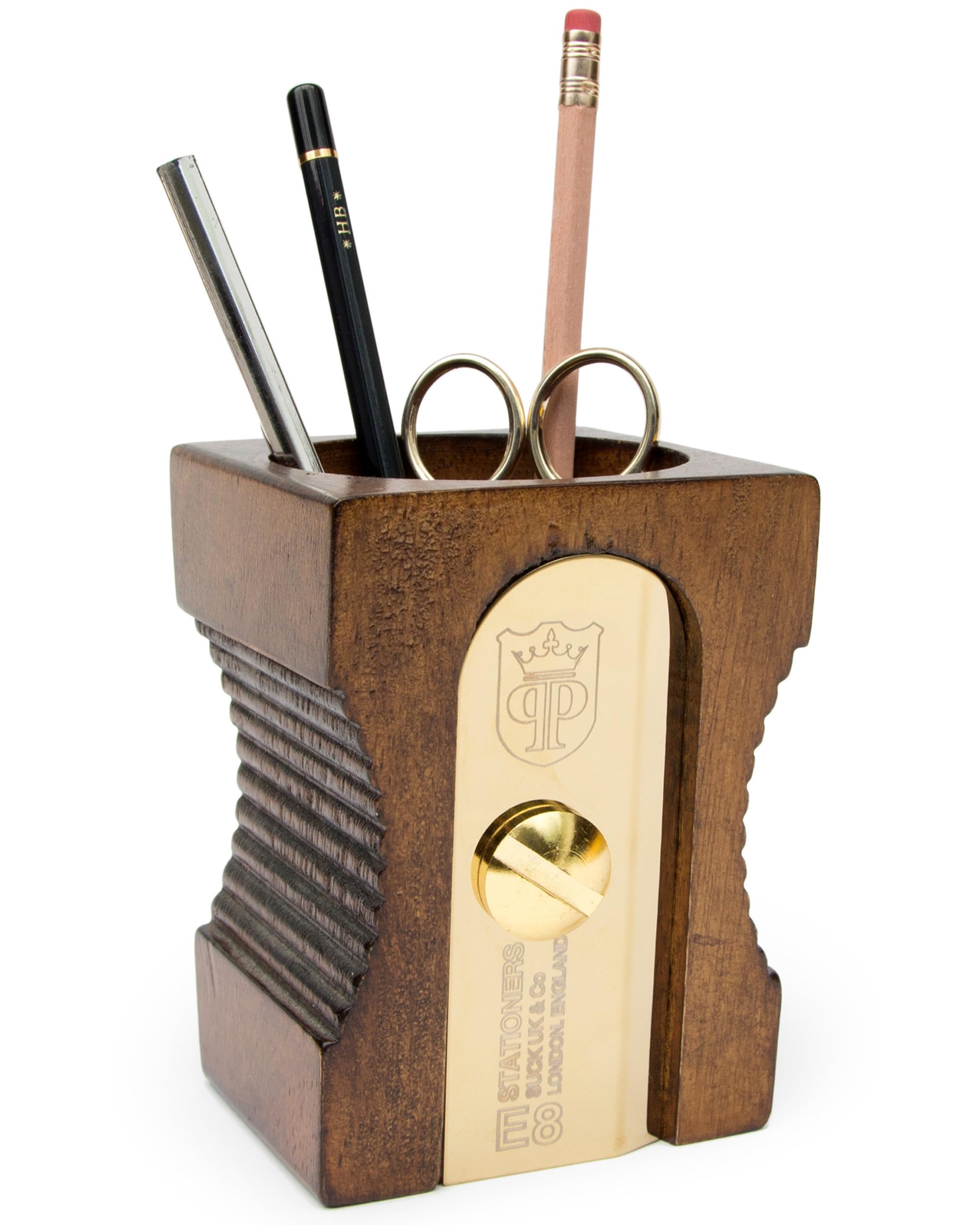 Suck UK Pen Holder For Desk | Stationary Organiser | Wooden Pen Pot | Novelty Pencil Sharpener | Desk Tidy | Office Accessories | Desk Accessories For Men | Wooden Pencil Pot | Teacher Gifts | Dark