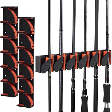 POFET Lot De 2 Supports Muraux Canne à Pêche Avec Vis - Fixation Robuste Noire Pour Rangement