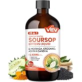 VEV Soursop Bitters Liquid, 20 in 1 Herbal Blend &ndash; 16 fl oz | Graviola Extract with Black Seed, Moringa &amp; Oregano