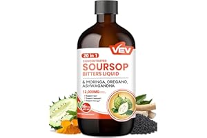 VEV Soursop Bitters Liquid, Graviola Extract Sugar-Free Formula, 20 IN 1, with Black Seed, Moringa & Oregano, Digestive Health & Immune Function, Stress Relief, Sleep Support, Vegan -16 oz