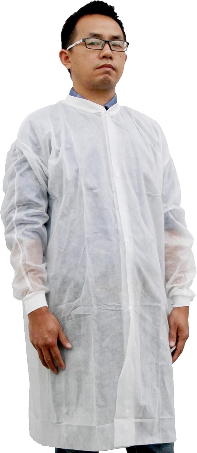 Disposable Lab Coats for Adult with Knitted Cuffs and Collar SMS Latex