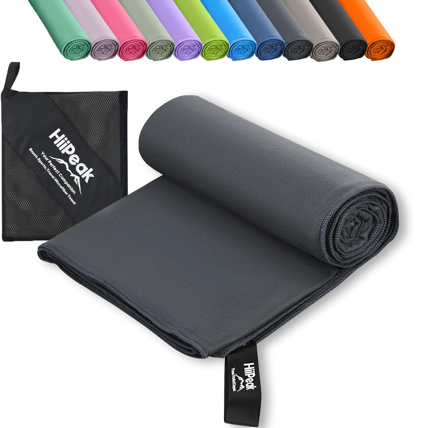 HiiPeak Microfibre Towel Compact Camping small gym towel 50 * 30cm- Quick Dry Lightweight Absorbent Sports Gym Swimming Hiking Drying for Men,Women (Dark Grey-1pack,Small size)