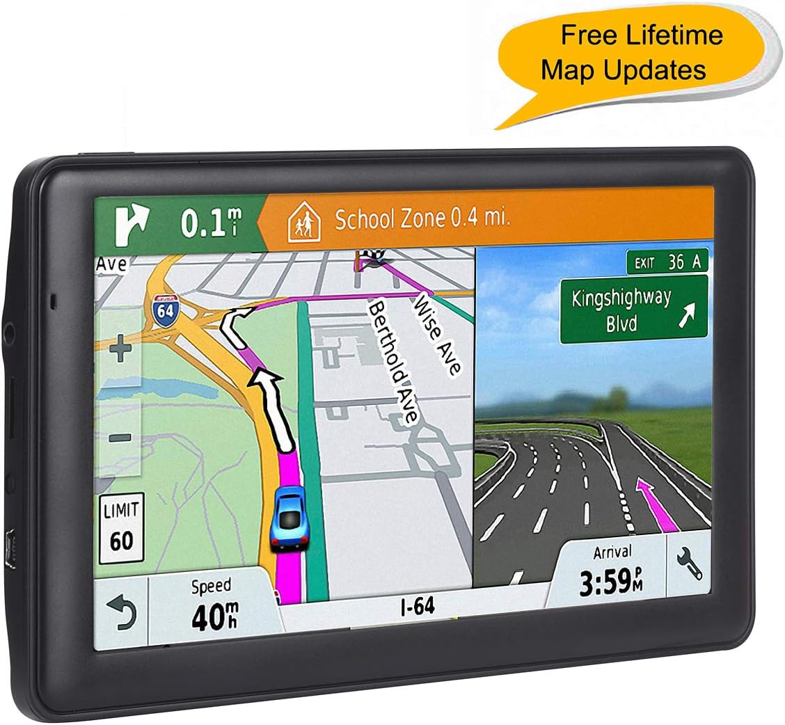 Car GPS, 7 inches 8GB Navigation System for Cars Lifetime Map Updates Touch Screen Real Voice Direction Vehicle GPS