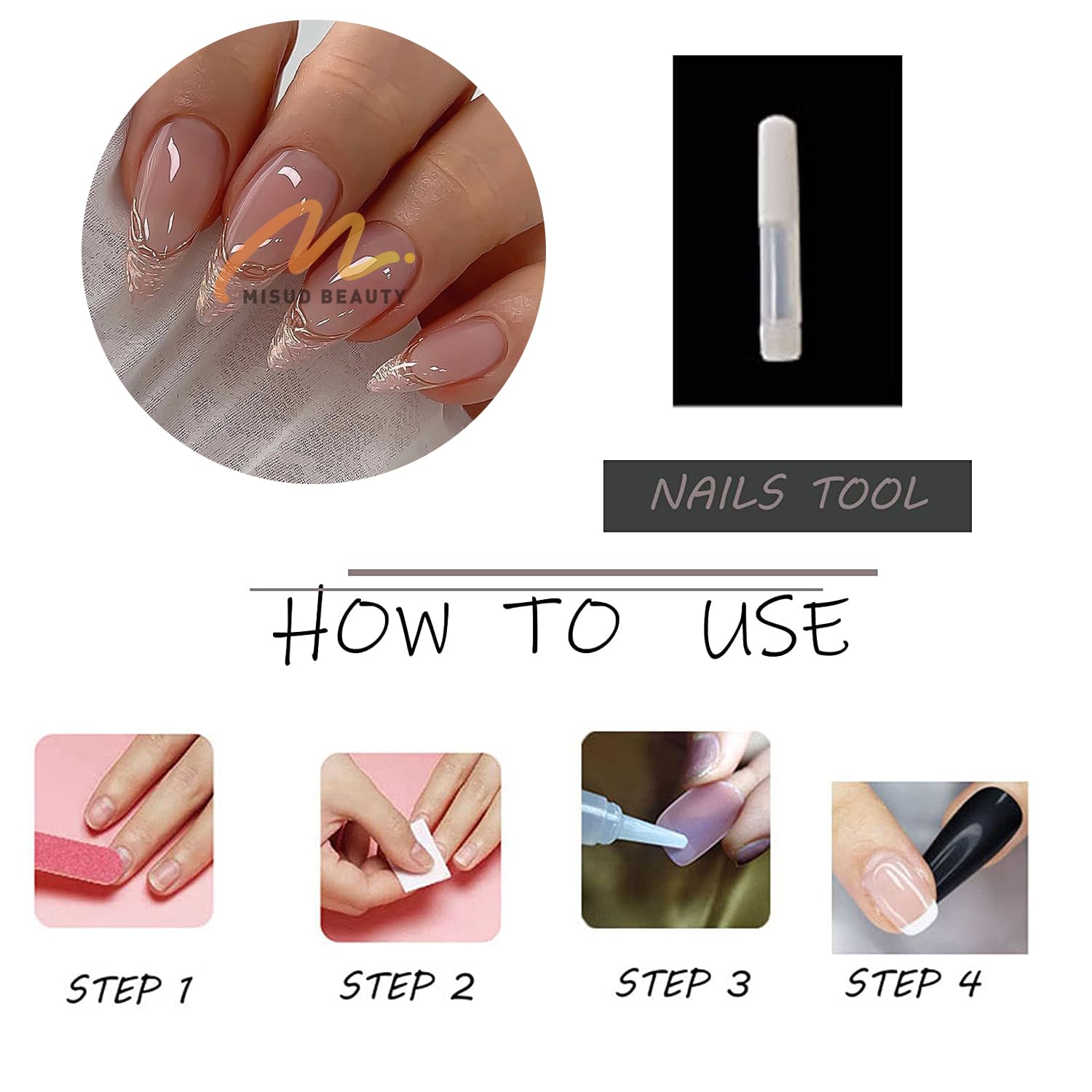 MISUD Almond Press on Nails Chrome Bling Aurora French Tip Artificial Gold Swirl False Nails with Pearl Flash Design - 24 pcs - Image 6