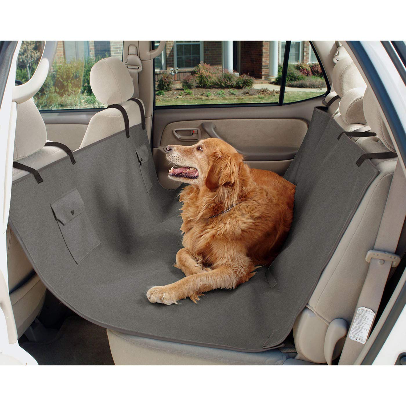 PetSafe Happy Ride Hammock Seat Cover, Waterproof, Easy Installation, Includes Storage Pockets, Tan