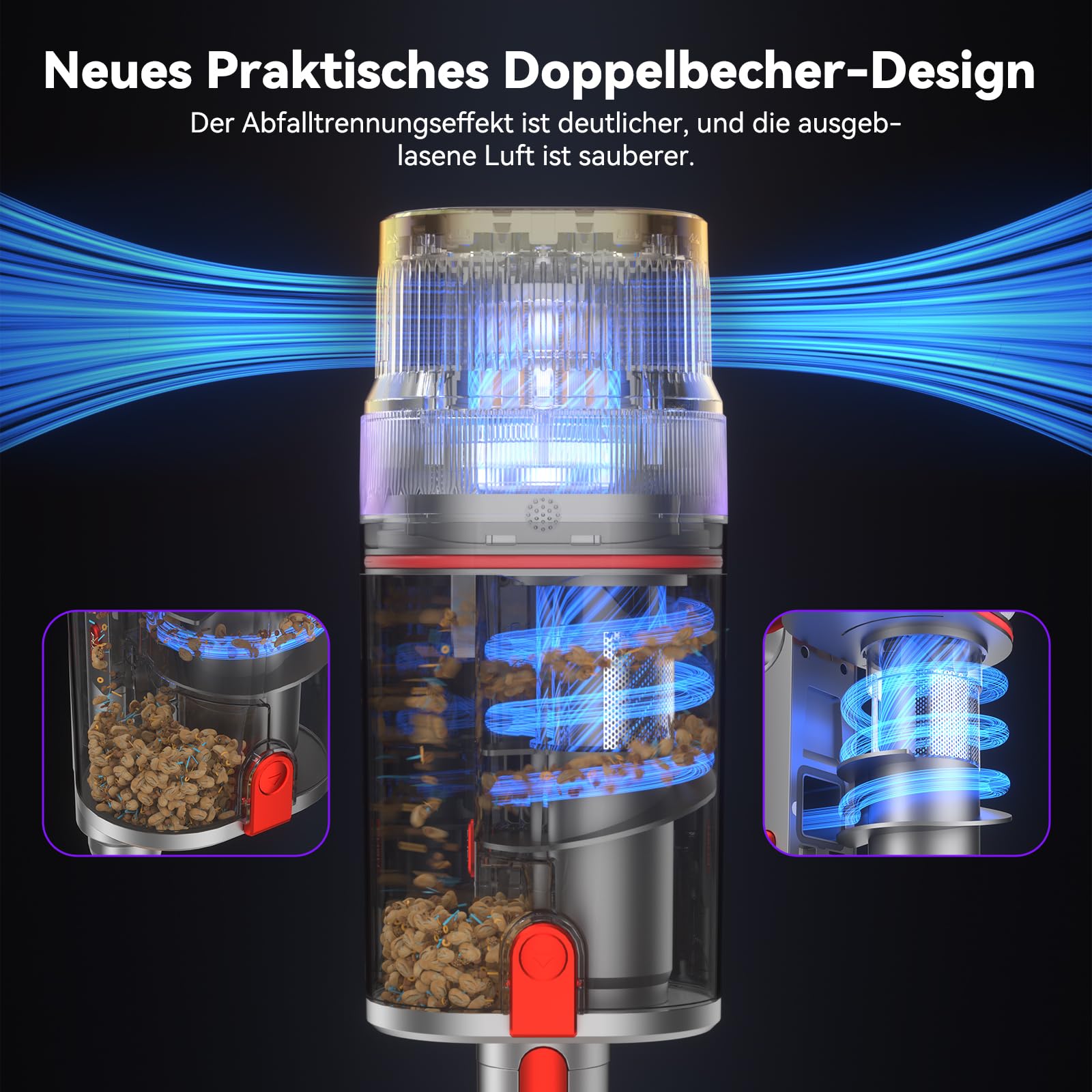 Vistefly V15 Ultra Akku Staubsauger, 58000Pa 600W 70Mins Staubsauger Kabellos mit Doppeldisplay, Akkustaubsauger Doppelter Staubbehälter Design Akkusauger für Hartböden Teppich Tierhaare 4