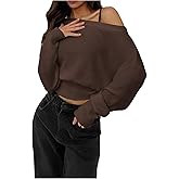 RoseSeek Women's Off The Shoulder Sweater Long Sleeve Knit Pullover Cinched Waist Tops Trendy Fall Outfits