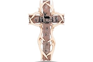 Bucherry Rustic Woodland Theme Deer Antler Wall Hanging Cross Realistic Christmas Deer Antlers decor Wood-Look cabin wall Decoration Religious Cross Gift for Hunter Cabin Home Decoration